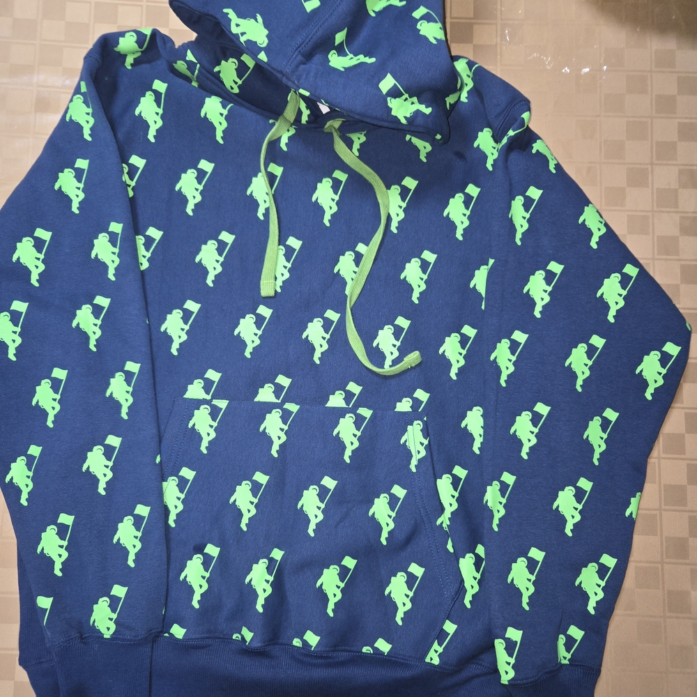 MTV Entertainment Group Moon Man Navy Hoodie with Neon Green Figures